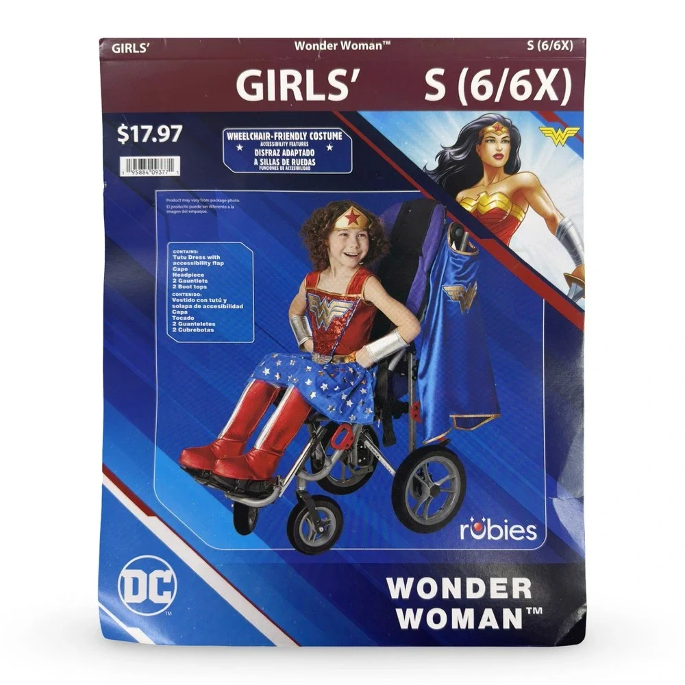 Wonder Woman Girls Adaptive Costume SMALL 6/6X Wheelchair Friendly Rubies NEW